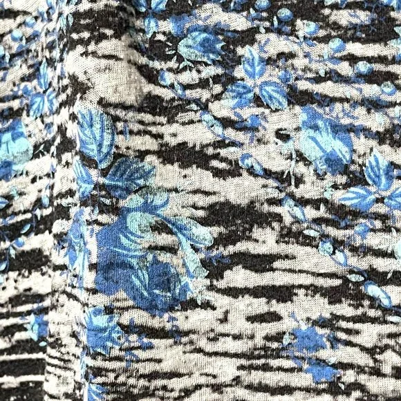 Free People women's size S gray/black/blue v neck ribbon accents bell sleeve top - Picture 3 of 9